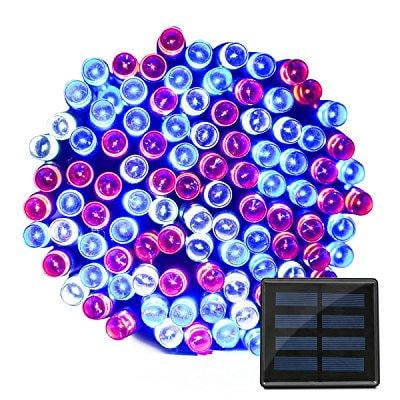 VMANOO Solar Lights 72ft 22m 200 LED 8 Modes July 4th Celebrate Light Patriotic Design with Red White and Blue String Lights for Independence Day Party Xmas Decorations VMANOO Solar Lights 72ft 22m 200 LED 8 Modes July 4th Celebrate Light Patriotic Design with Red White and Blue String Lights for Independence Day Party Xmas Decorations